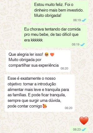 Depoimento de mãe pelo WhatsApp dizendo que foi o dinheiro mais bem investido