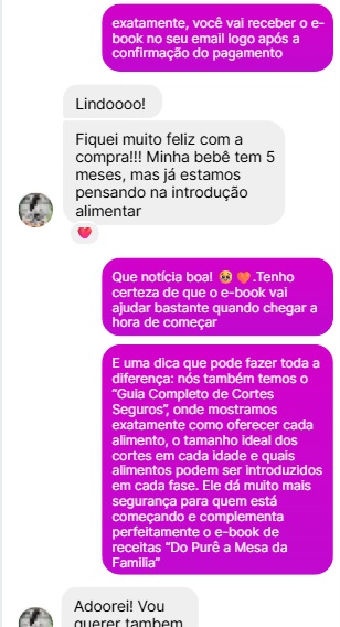 Depoimento de mãe pelo Instagram feliz com a compra do e-book